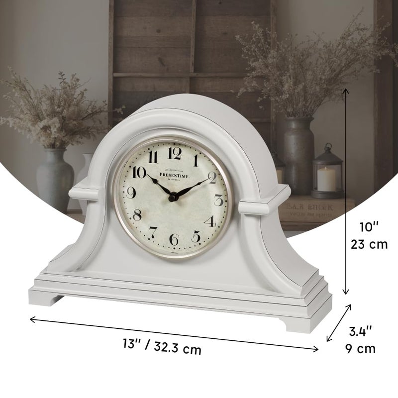 Presentime & Co. Mantel Clock Vintage Farmhouse Series, Napoleon Desk & Shelf Clock, 13 x 10 inch, Domed Lens, Quartz Movement, ABS Plastic Case, Gray Cream Finish (Home/Tabletop Decoration) - Image 4